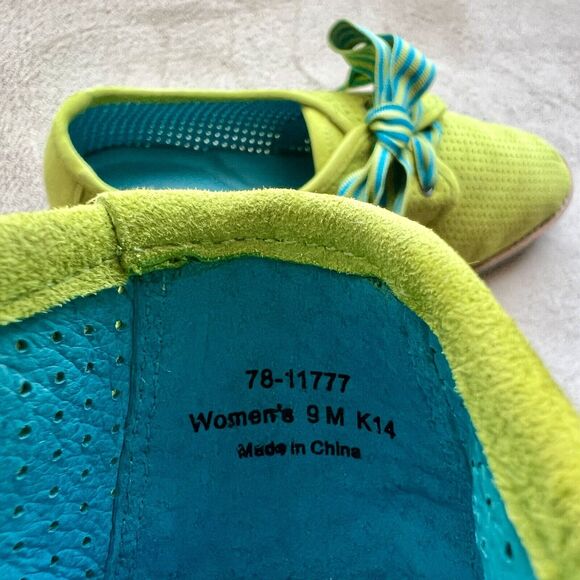 Johnston & Murphy Lime Green Suede Oxfords Turquoise Striped Laces Women 9 M - Picture 8 of 16